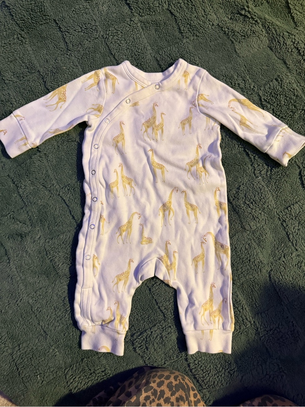 Pehr Cream Baby Footie with Gold Giraffe Print